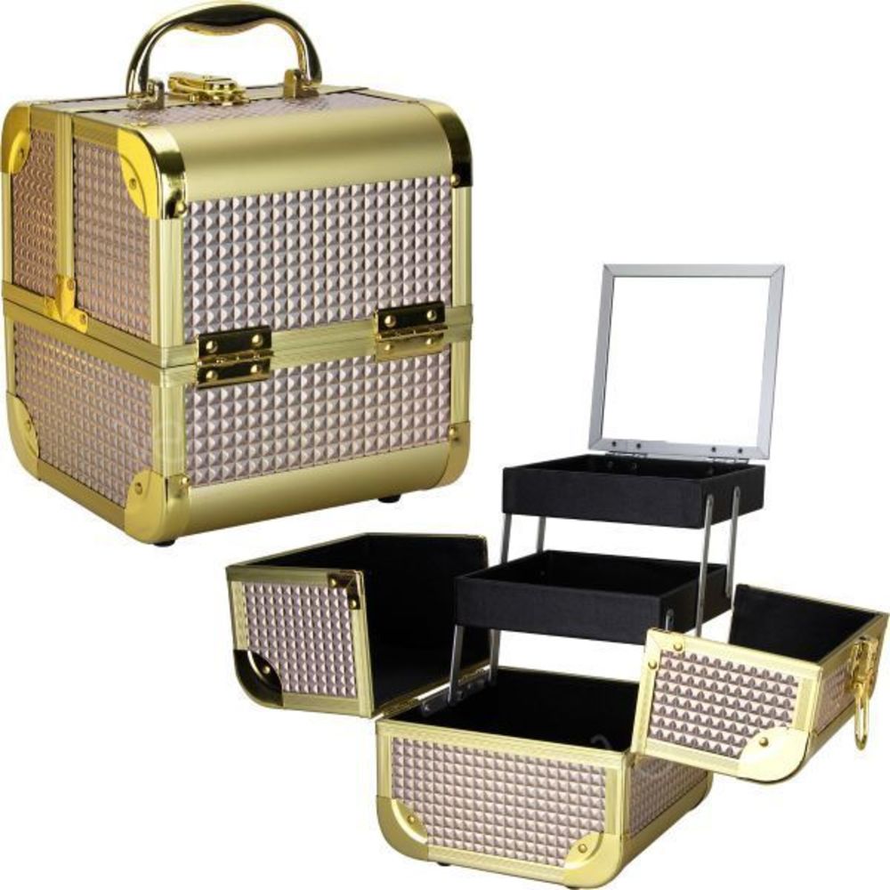 Holographic Ice Cube Mini Makeup Organizer Train Case with Mirror & 2 Tier Exten
